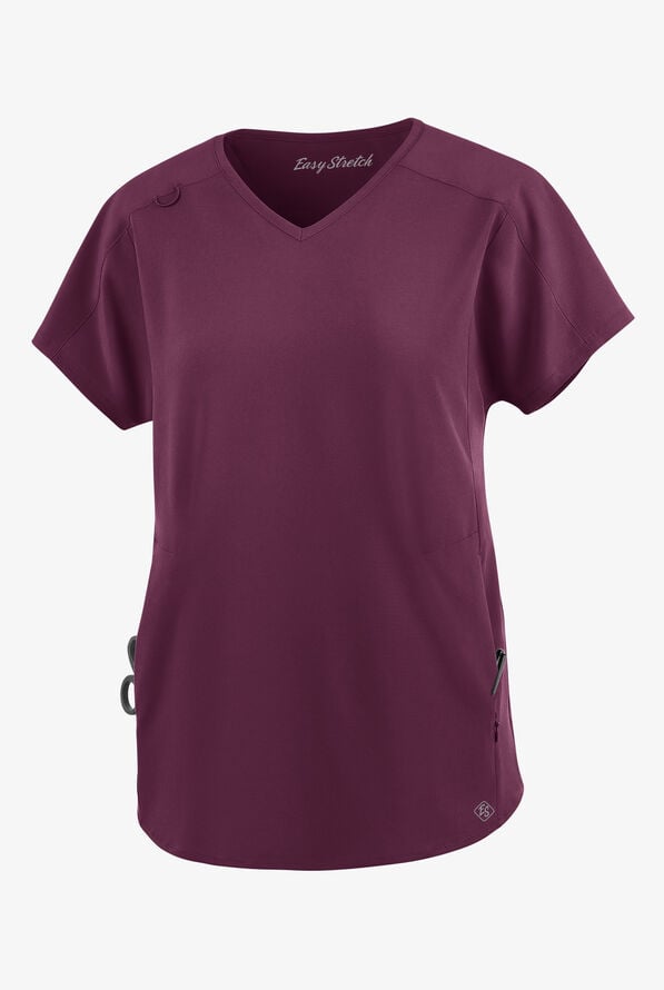 Blusa m&eacute;dica holgada Easy STRETCH Sierra con cuello en V y 2 bolsillos para mujer - Dark Mulberry - 1