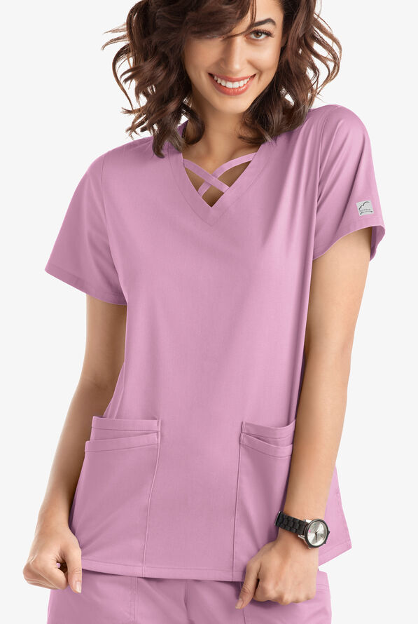 Butter-Soft STRETCH Women's 4-Pocket Crisscross Scrub Top - Smokey Mauve - 2