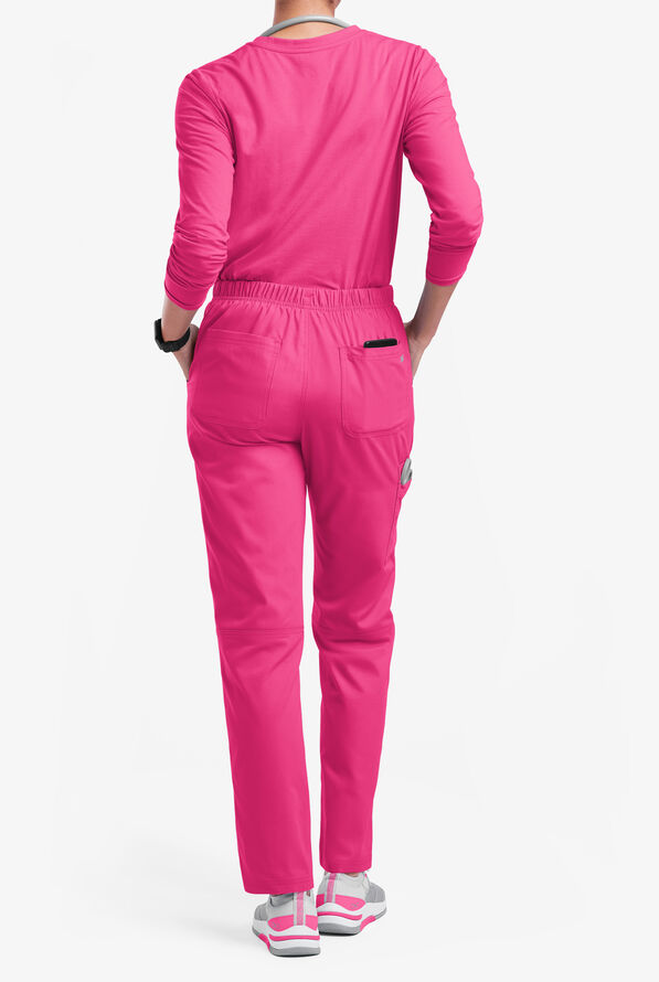 Butter-Soft Originals Women's 7-Pocket Mid Rise Straight Leg Cargo Scrub Pants - Petite - Fuchsia - 3