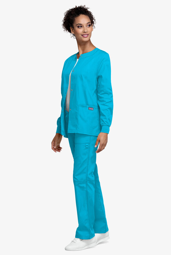Cherokee Workwear Women's 3-Pocket Snap Front Scrub Jacket - Turquoise - 4