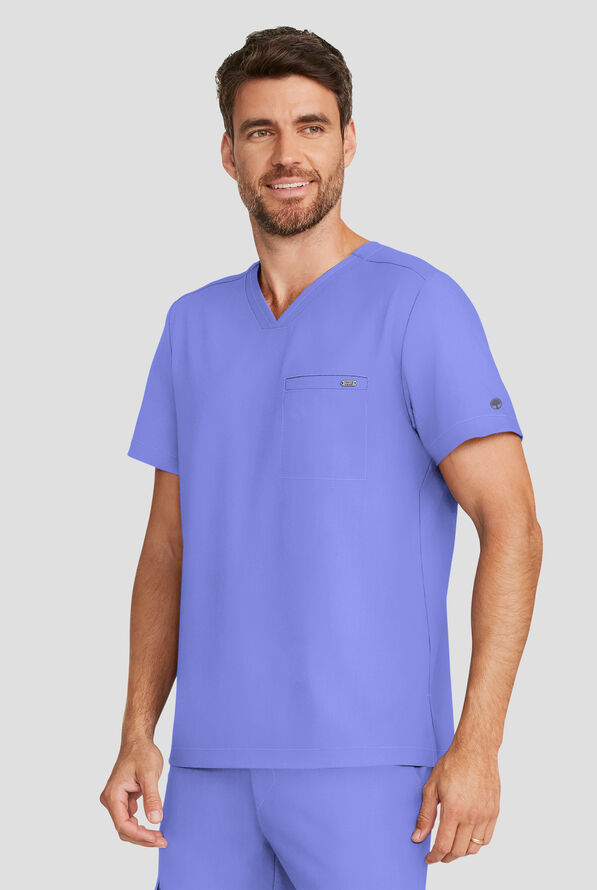 Healing Hands Quest Men's 1-Pocket STRETCH Tuck In V-Neck Scrub Top - Ceil Blue - 2