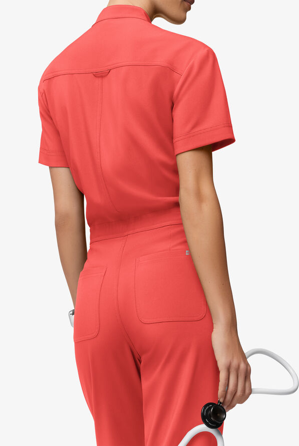 Mono m&eacute;dico Easy STRETCH Allie con mangas cortas y 6 bolsillos para mujer - Spiced Coral - 5