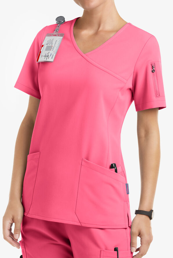 MOVEMENT by Butter-Soft Capella Women's 5-Pocket Faux Wrap STRETCH Scrub Top - Rose Dusk - 2