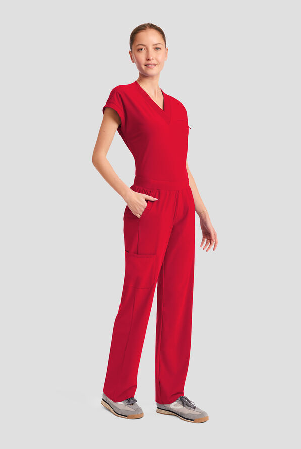 Infinity Pursuit Women's 4-Pocket STRETCH Straight Leg Scrub Pant - Cherry Pop - 5