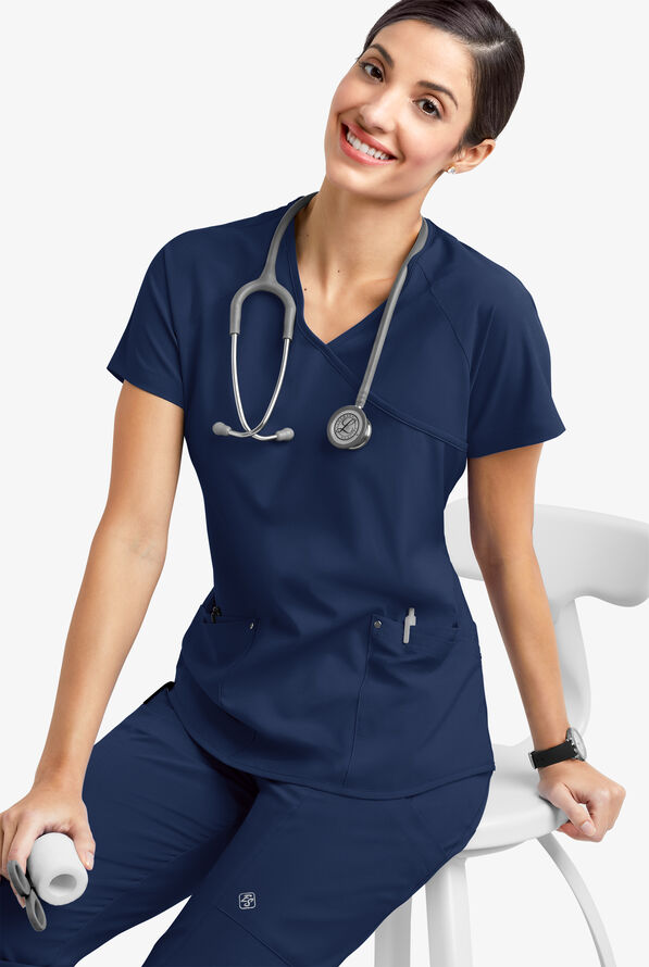 Blusa m&eacute;dica Easy STRETCH Cara con mangas ragl&aacute;n y 4 bolsillos para mujer - Navy - 6