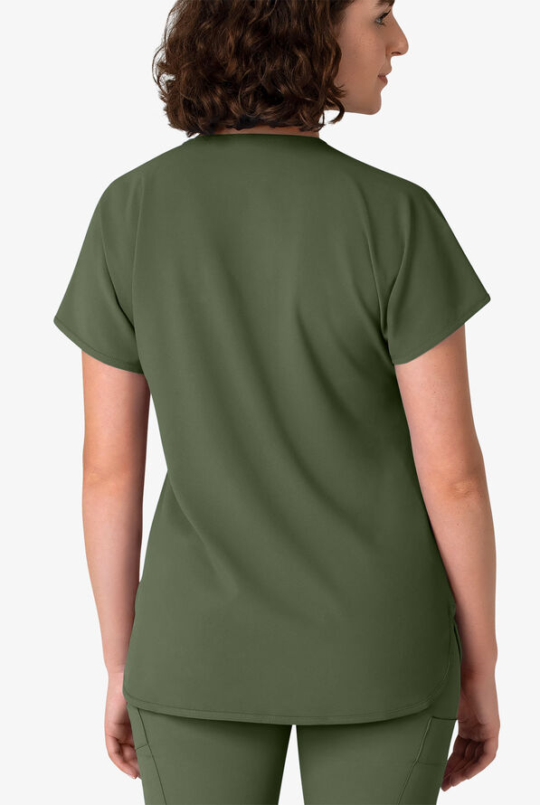 Wink Renew Women's 3-Pocket STRETCH Dolman Notch Sleeve Y-Neck Scrub Top - Olive - 2