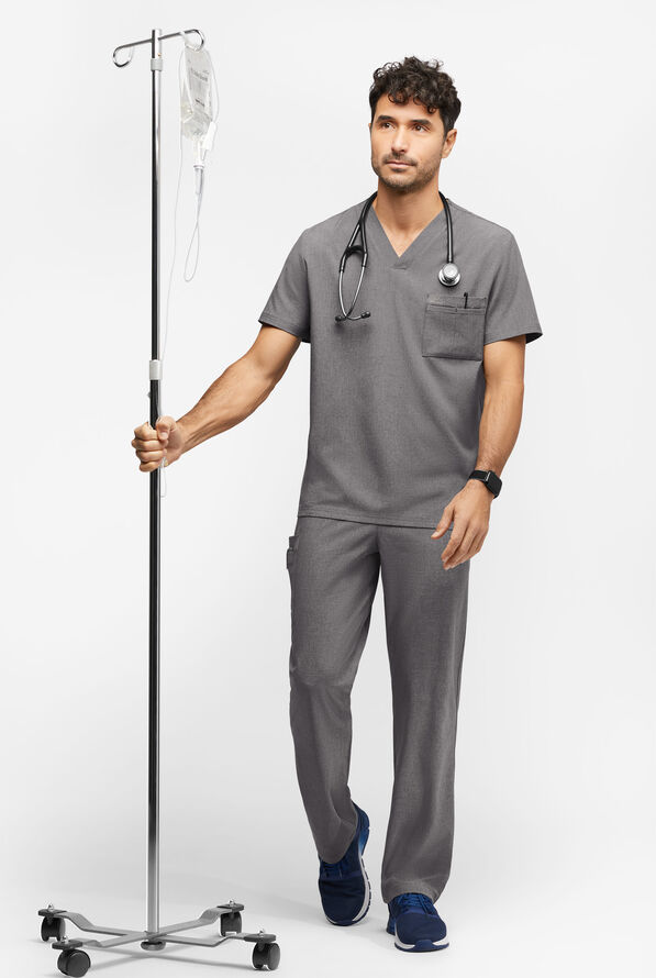 Easy STRETCH Riley Unisex 3-Pocket V-Neck Scrub Top - Graphite Heather - 4