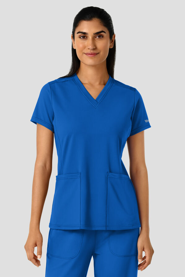 Wink Renew Knit Women's 2-Pocket STRETCH Flex N Reach Panel V-Neck Scrub Top - Royal - 3