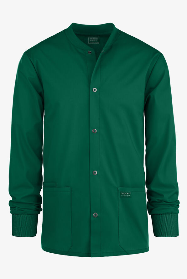 Cherokee Workwear Professionals Men's 3-Pocket STRETCH Snap Front Scrub Jacket - Hunter - 1