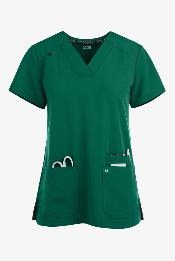 koi Next Gen Hustle and Heart Women's 3-Pocket STRETCH V-Neck Scrub Top - Hunter - 1