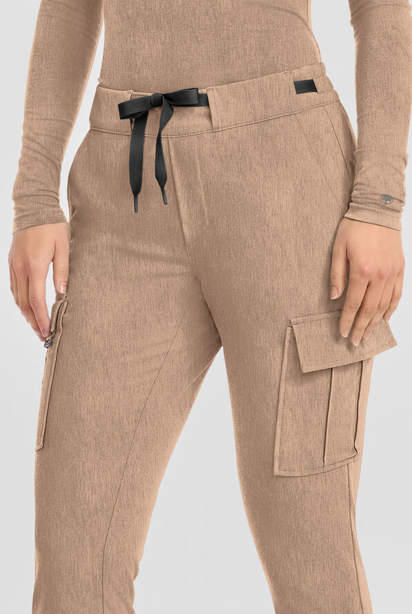 Healing Hands Quest Blair Women's 6-Pocket STRETCH Flare Leg Drawstring Cargo Scrub Pants - Petite - Desert Taupe - 3