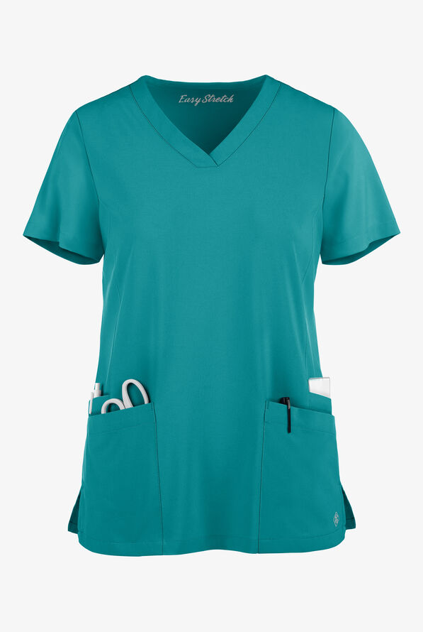 Easy STRETCH Zoe Women's 4-Pocket V-Neck Scrub Top - Teal - 2