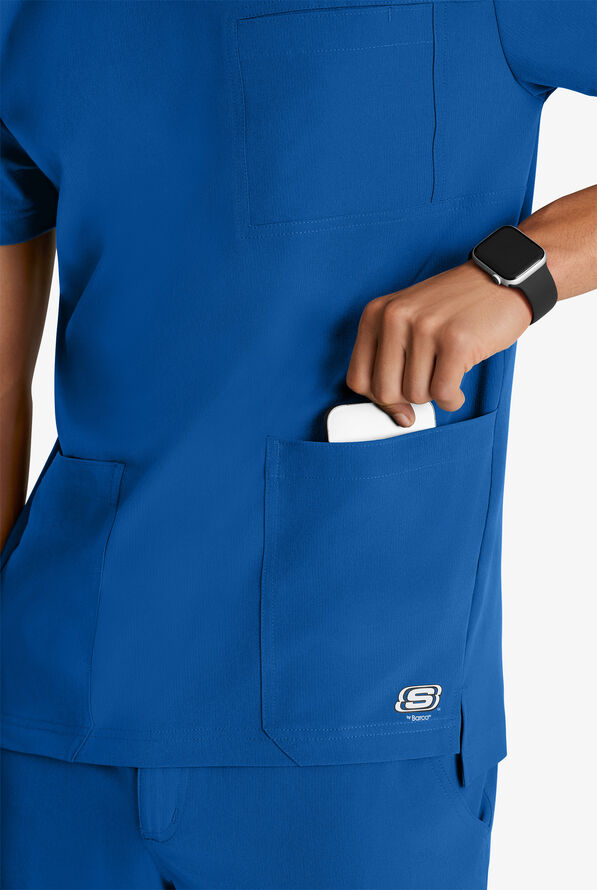 Skechers by Barco Thesis Men's 3-Pocket STRETCH Tuck In V-Neck Scrub Top - Royal - 3