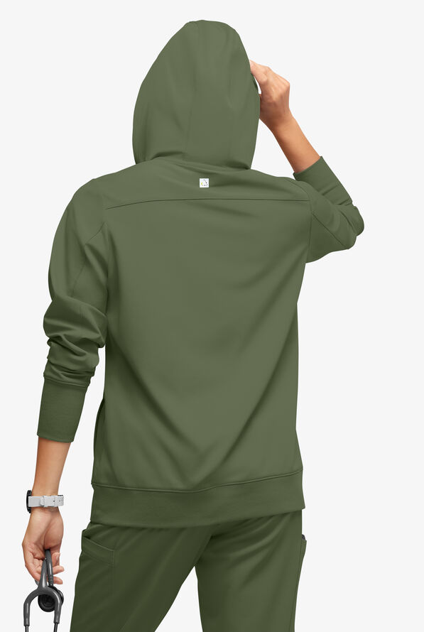 Sudadera médica con capucha ReSurge Jasper con mangas largas y 4 bolsillos para mujer - Light Olive - 4