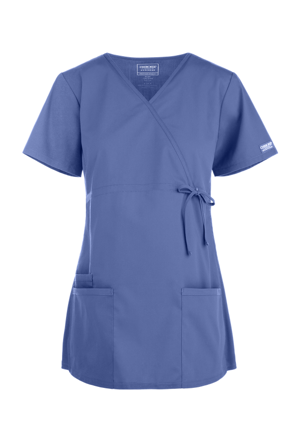 Cherokee Workwear Professionals Women's 3-Pocket STRETCH Maternity Scrub Top - Ceil Blue - 1