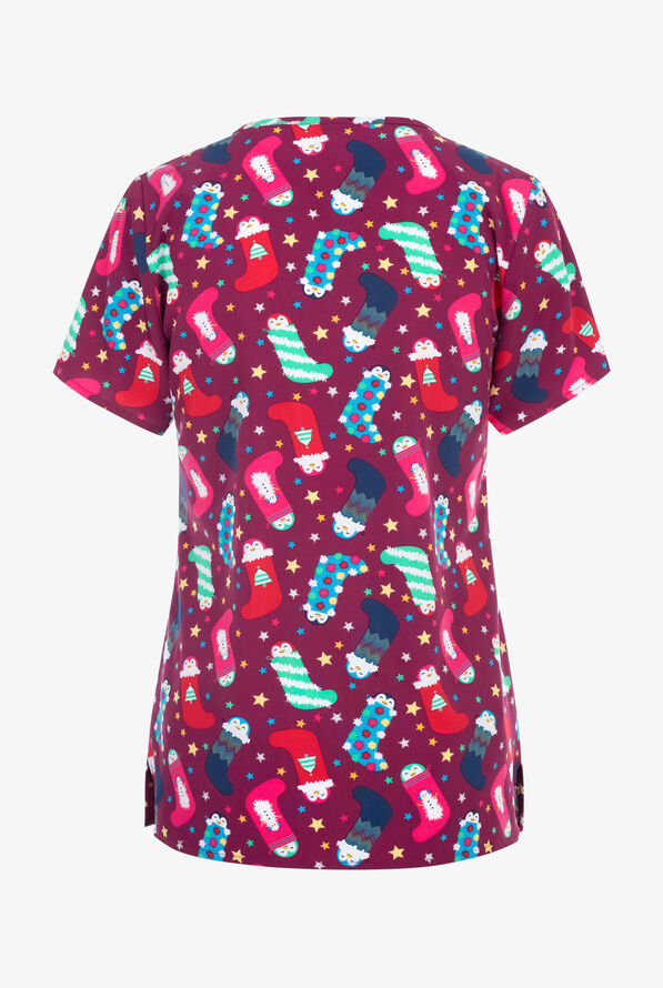 Zoe & Chloe Penguin Pals Women's 2-Pocket STRETCH V-Neck Print ScrubTop - null - 2