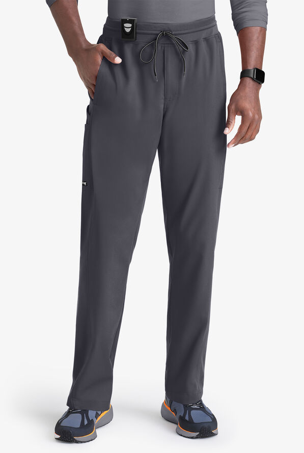 Grey's Anatomy by Barco Spandex STRETCH Hudson Men's 6-Pocket Slim Straight Cargo Scrub Pants - Steel Gray - 1