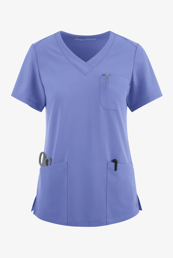 Easy STRETCH Tessa Women's 5-Pocket V-Neck Scrub Top - Ceil Blue - 1