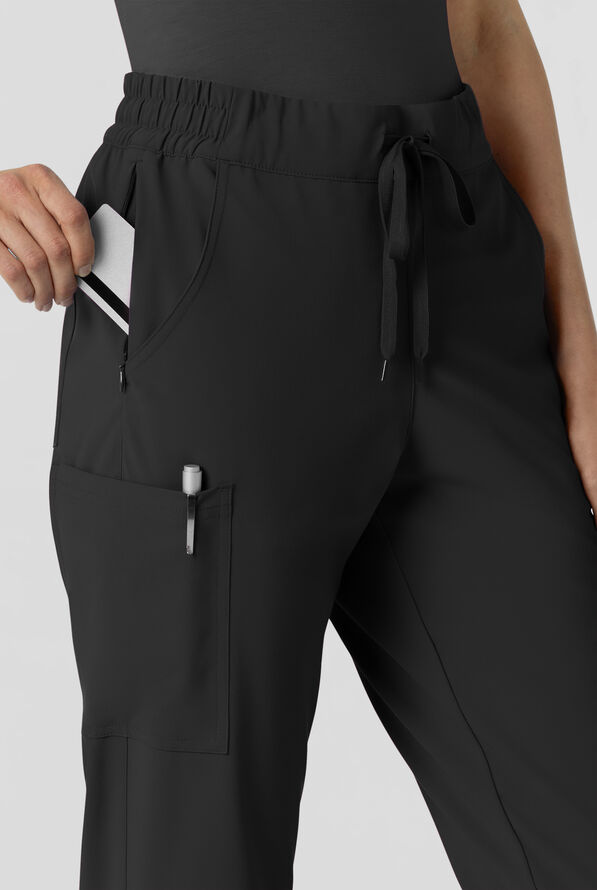 Wink Renew Women's 6-Pocket STRETCH Flat Front Drawstring Cargo Jogger Scrub Pant - Black - 2