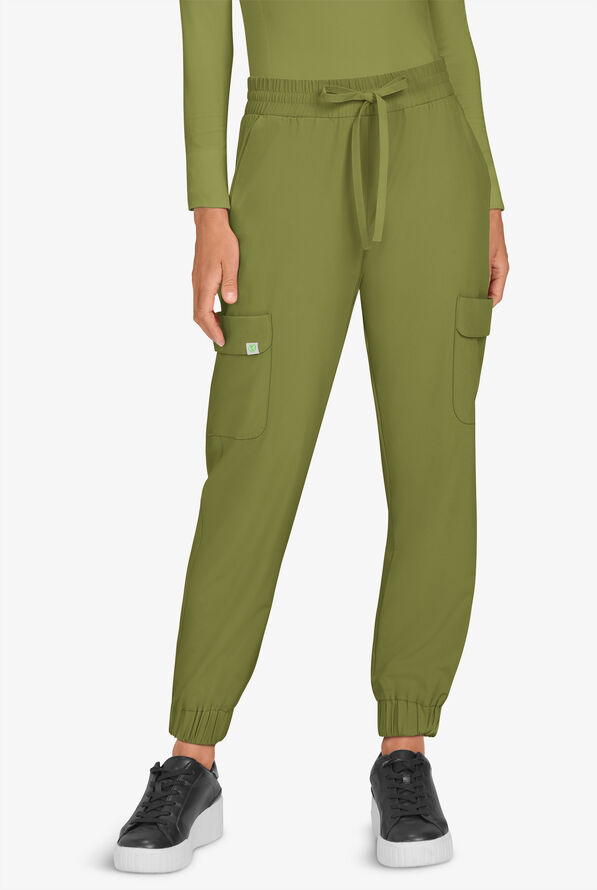 Planet koi Terra Women's 6-Pocket STRETCH Drawstring Waist Cargo Jogger Scrub Pants - Martini Olive - 1