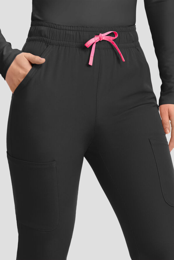 Med Couture Amp Women's 4-Pocket STRETCH High Waist Flare Leg Cargo Scrub Pant - Black - 2