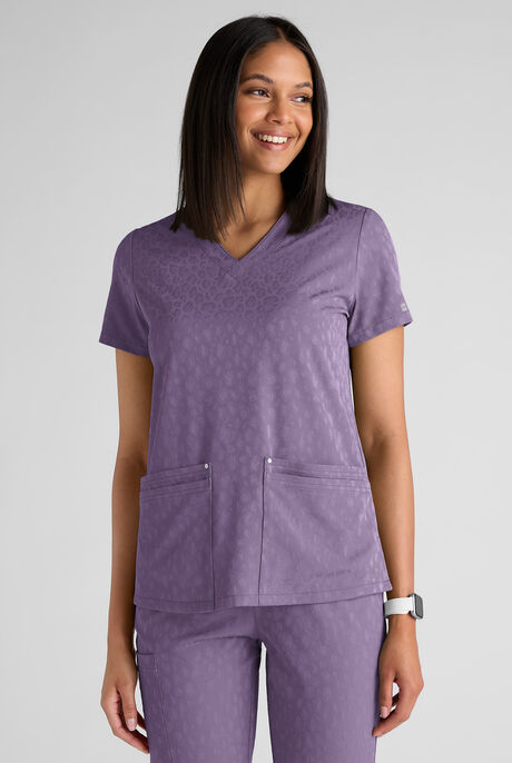 Easy STRETCH Lina Women's Jacquard 4-Pocket V-Neck Scrub Top