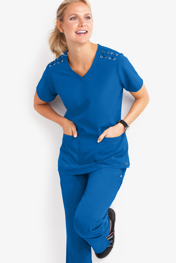 Blusa médica Easy STRETCH Leila con ojales y lazos para mujer - Royal - 2