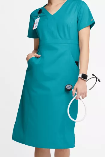 Butter-Soft Originals Women's 4- Pocket V-Neck Empire Waist Dress - Size XS - Teal Butter-Soft Originals Women's 4- Pocket V-Neck Empire Waist Dress - Size XS - Teal