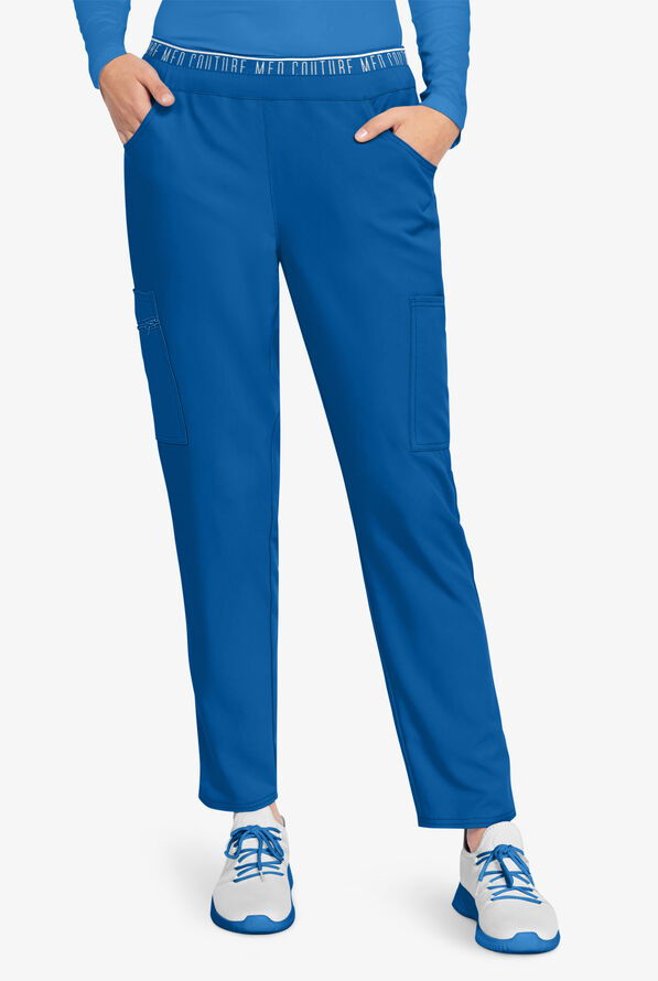 Med Couture Insight Women's 5-Pocket Logo Waistband Tapered Leg Cargo Scrub Pants - Royal - 1
