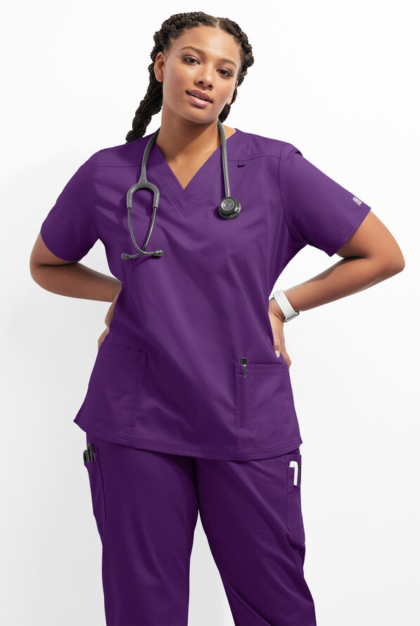 Butter-Soft STRETCH Women's 4-Pocket V-Neck Scrub Top - Eggplant - 4