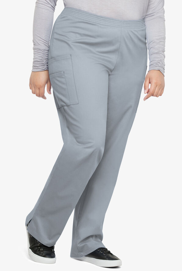Butter-Soft STRETCH Women's 3-Pocket Plus Size Pull On Scrub Pants - Silver - 1
