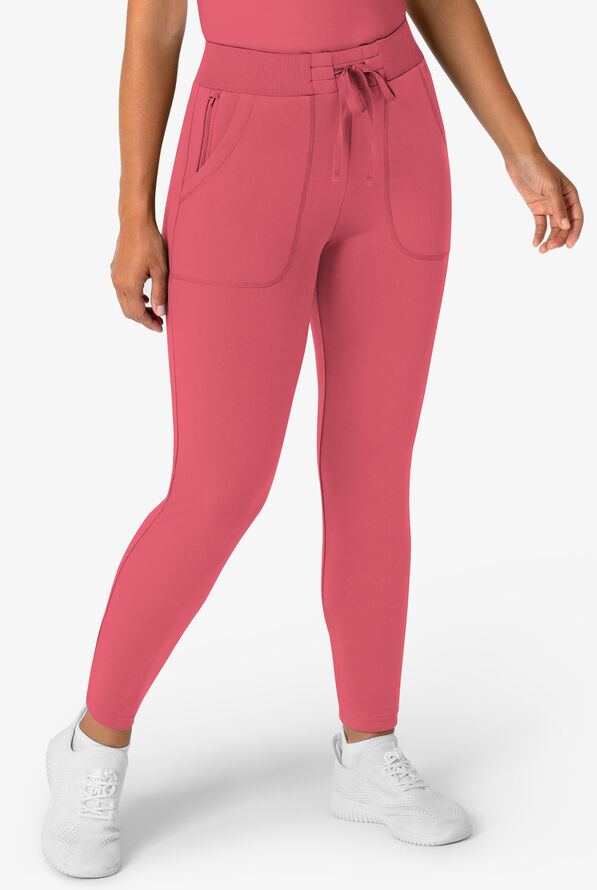 Wink Renew Knit Women's 5-Pocket STRETCH Ankle Zip Track Scrub Pants - Ruby - 1