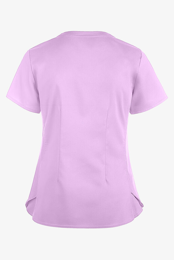 Blusa m&eacute;dica Med Couture Touch STRETCH con cuello en V, paneles laterales acanalados, fald&oacute;n camisero y 3 bolsillos para mujer - Lilac - 2