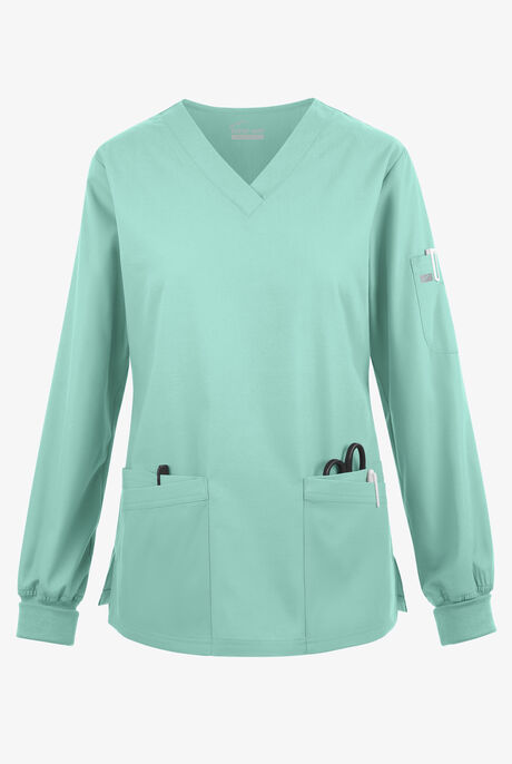 Butter-Soft Originals Women's 7-Pocket Curved V-Neck Long Sleeve Scrub Top