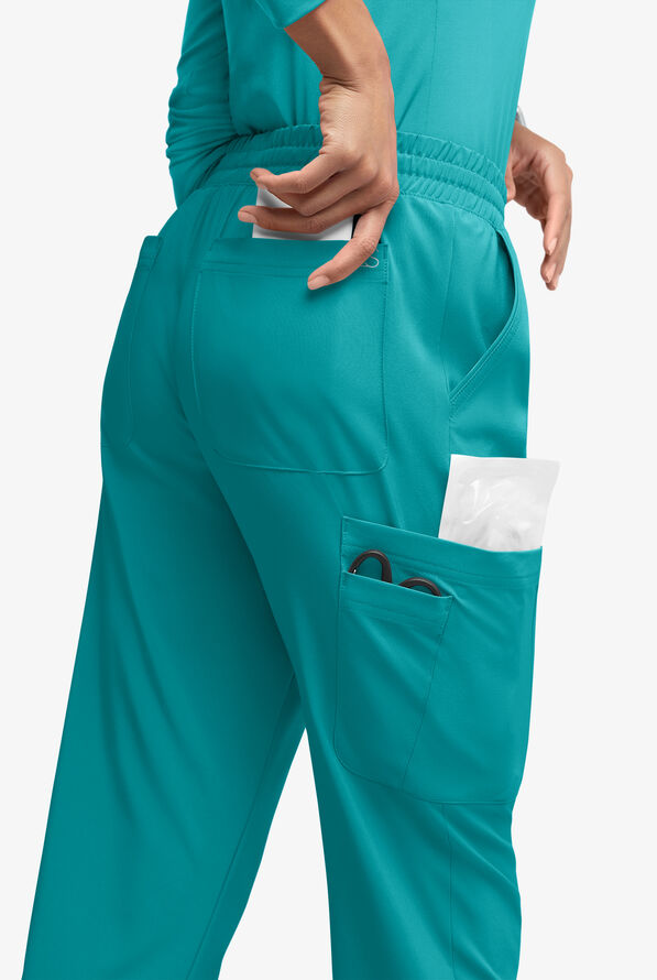 Easy STRETCH Naya Women’s Natural Waist 6-Pocket Straight Leg Scrub Pants - Petite - Teal - 4