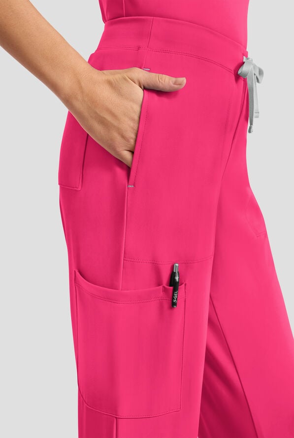 Cherokee Achieve Women's 5-Pocket STRETCH Elastic Waist Drawstring Cargo Scrub Pants - Tropical Hibiscus - 2