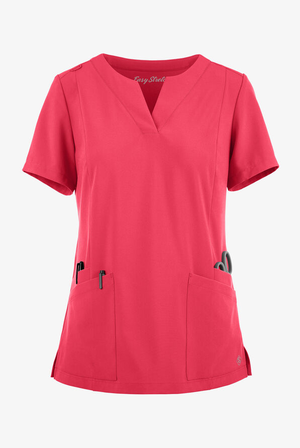 Blusa m&eacute;dica Easy STRETCH Chrisette de corte moderno con 4 bolsillos y escote femenino para mujer - Bright Watermelon - 1