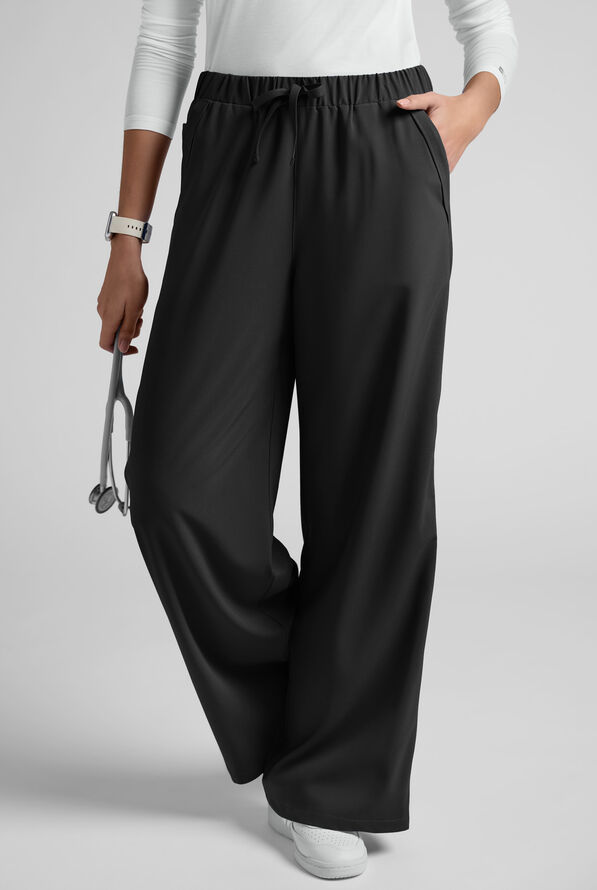 Easy STRETCH Women's Relaxed Fit Wide Leg Scrub Pant - Onyx Black - 3