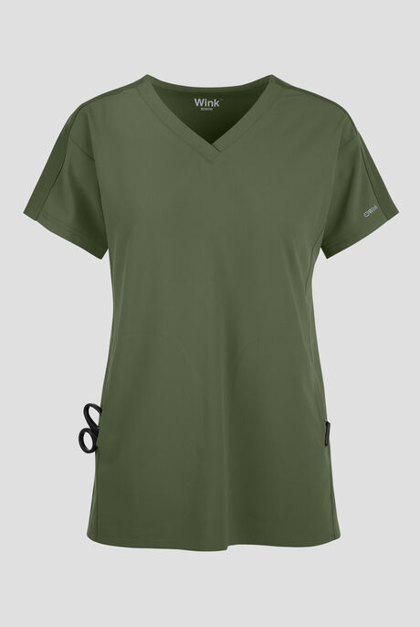 Wink Renew Women's 2-Pocket STRETCH Knit-Trim Dolman Tunic V-Neck Scrub Top