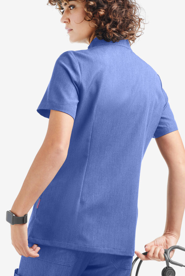 Movement by Butter-Soft Lyrae Women’s 6-Pocket Zip Closure Neck Scrub Top - Electric Blue Heather - 3