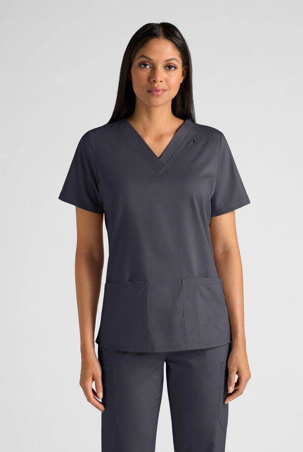 Butter-Soft STRETCH FLXTEK+ Women's 4-Pocket V-Neck Scrub Top - Pewter - 1