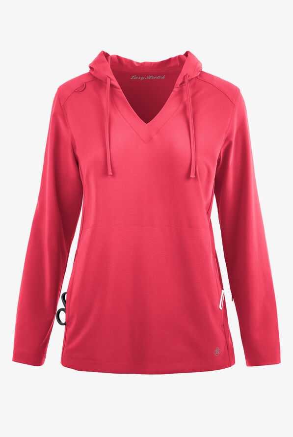 Easy STRETCH Billie Women’s 4-Pocket Pullover Scrub Hoodie - Bright Watermelon - 1