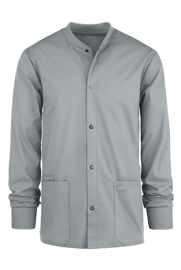 Cherokee Workwear Professionals Men's 3-Pocket STRETCH Snap Front Scrub Jacket - Grey - 1