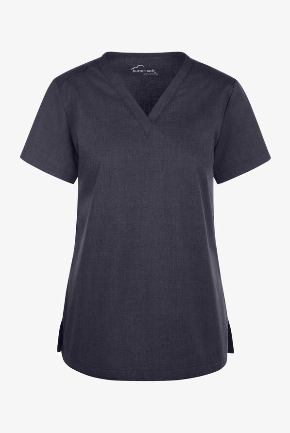 Butter-Soft STRETCH Women's V-Neck Tuck In Top - Heather Charcoal - 1