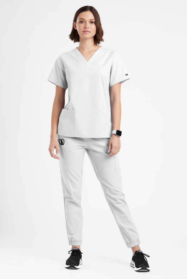 Butter-Soft Originals Women's 2-Pocket V-Neck Scrub Top - White - 2