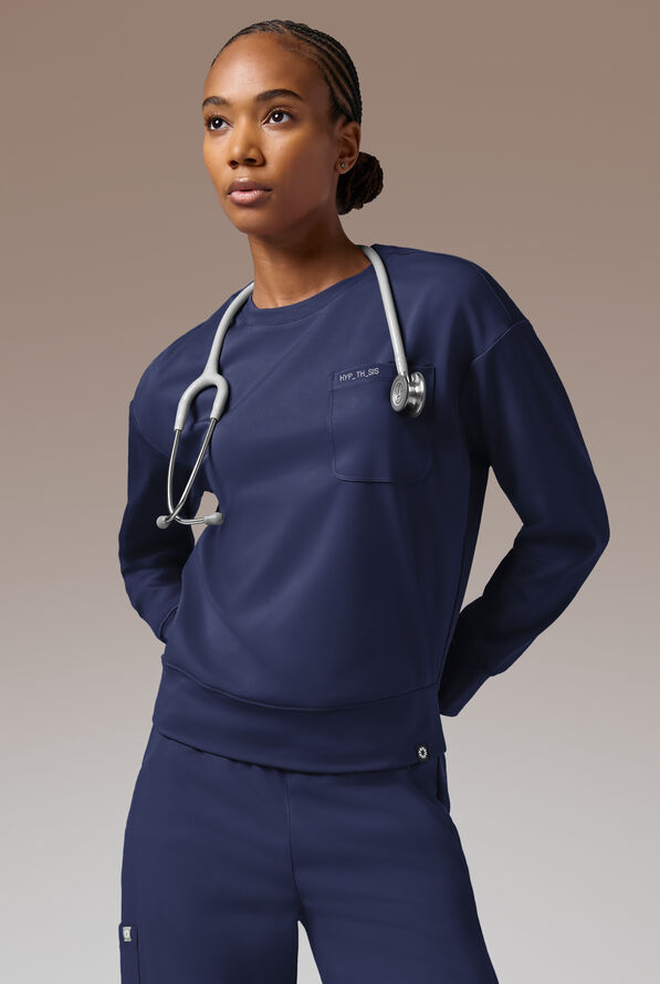 Hypothesis Omni Base Women's Knit Crew Neck Scrub Pullover - Navy - 1