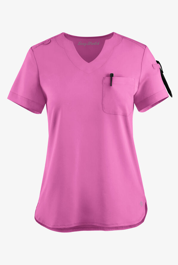 Easy STRETCH Nikki Women's 1-Pocket Scallop Neck Tuck-In Scrub Top - Magnesium Pink - 1