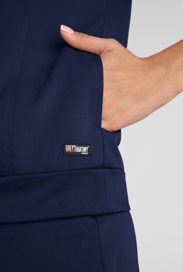 Grey's Anatomy by Barco Emerge Rowen Women's 2-Pocket STRETCH Banded Bottom Zip Scrub Top - Indigo - 3