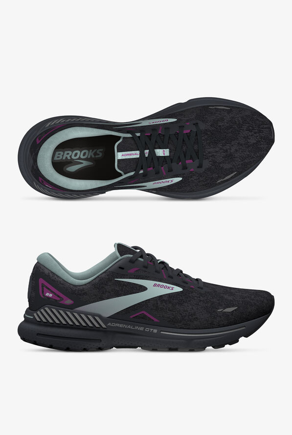 Brooks Women's Adrenaline GTS 23 Black/Light Blue/Purple Athletic Lace Up Nursing Shoes - null - 1