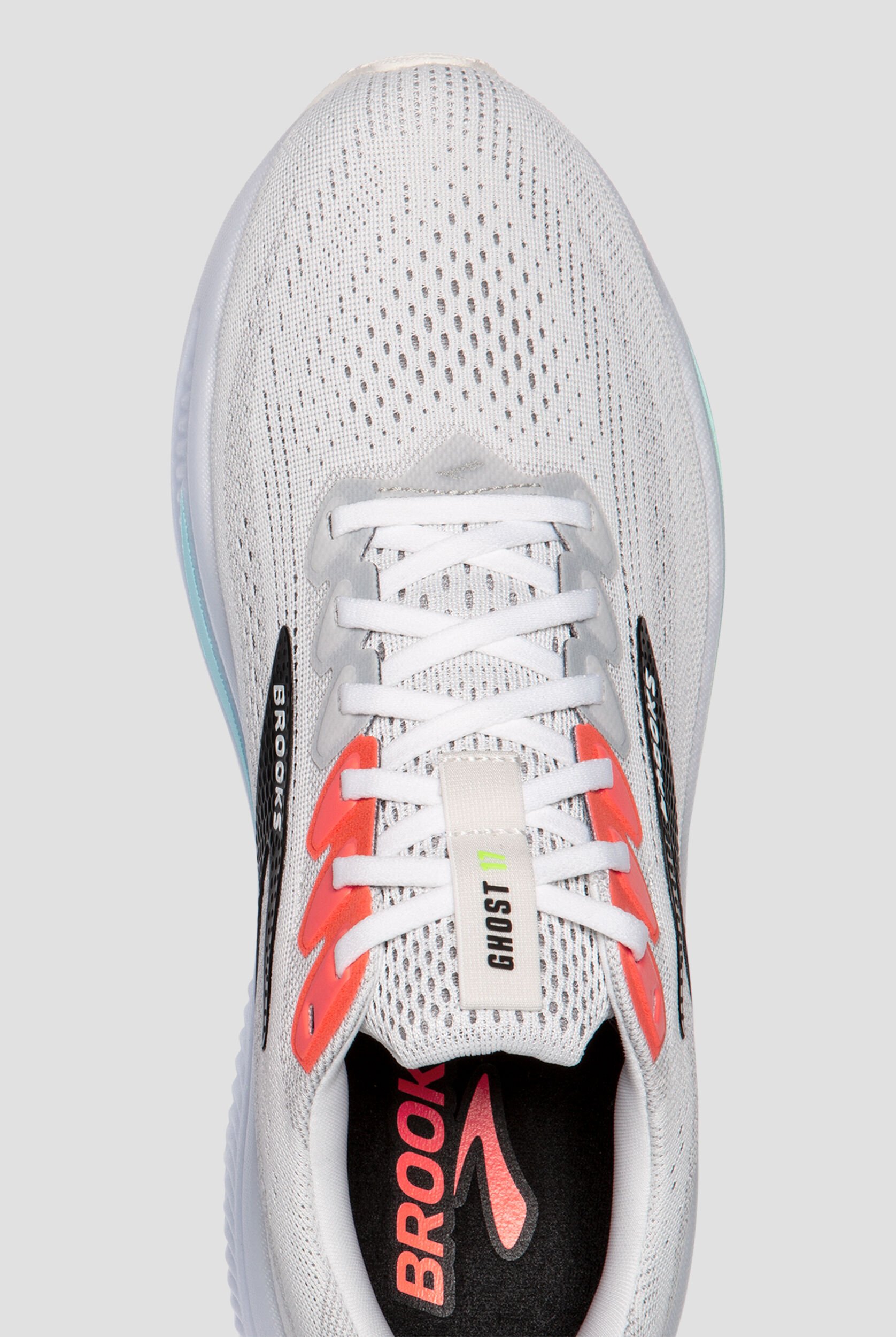 Brooks Men's Ghost 17 White/Pink Clay/Gecko Athletic Lace Up Shoes